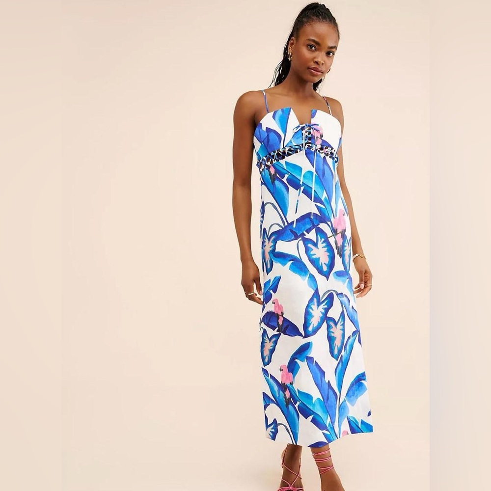 Farm Rio Linen Foliage Midi Dress